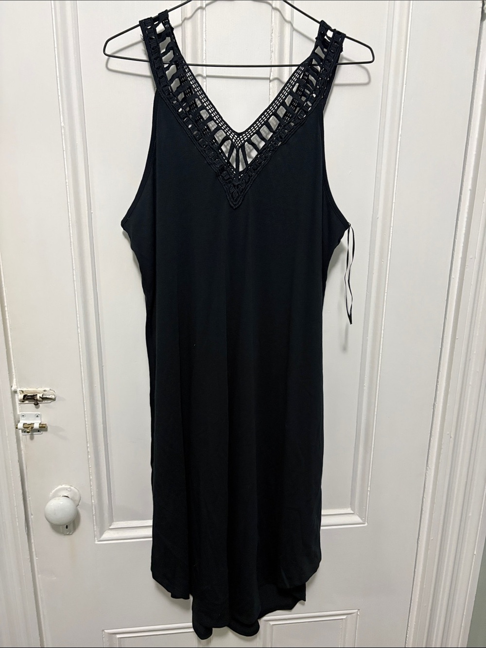 Black Crochet V-Neck Swim Cover-Up Dress